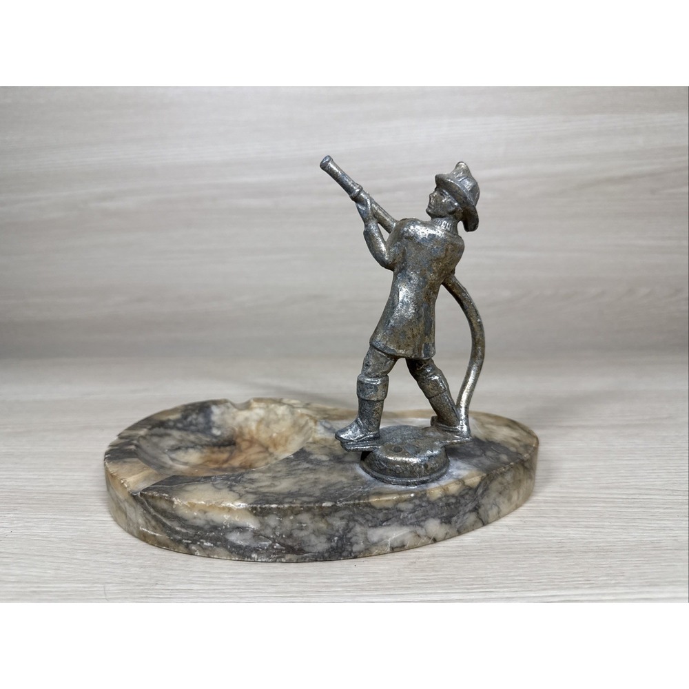 Vintage Bronze/Silver/Gold & Marble Firefighter Ashtray, Trinket Dish Italy EUC - Picture 5 of 7